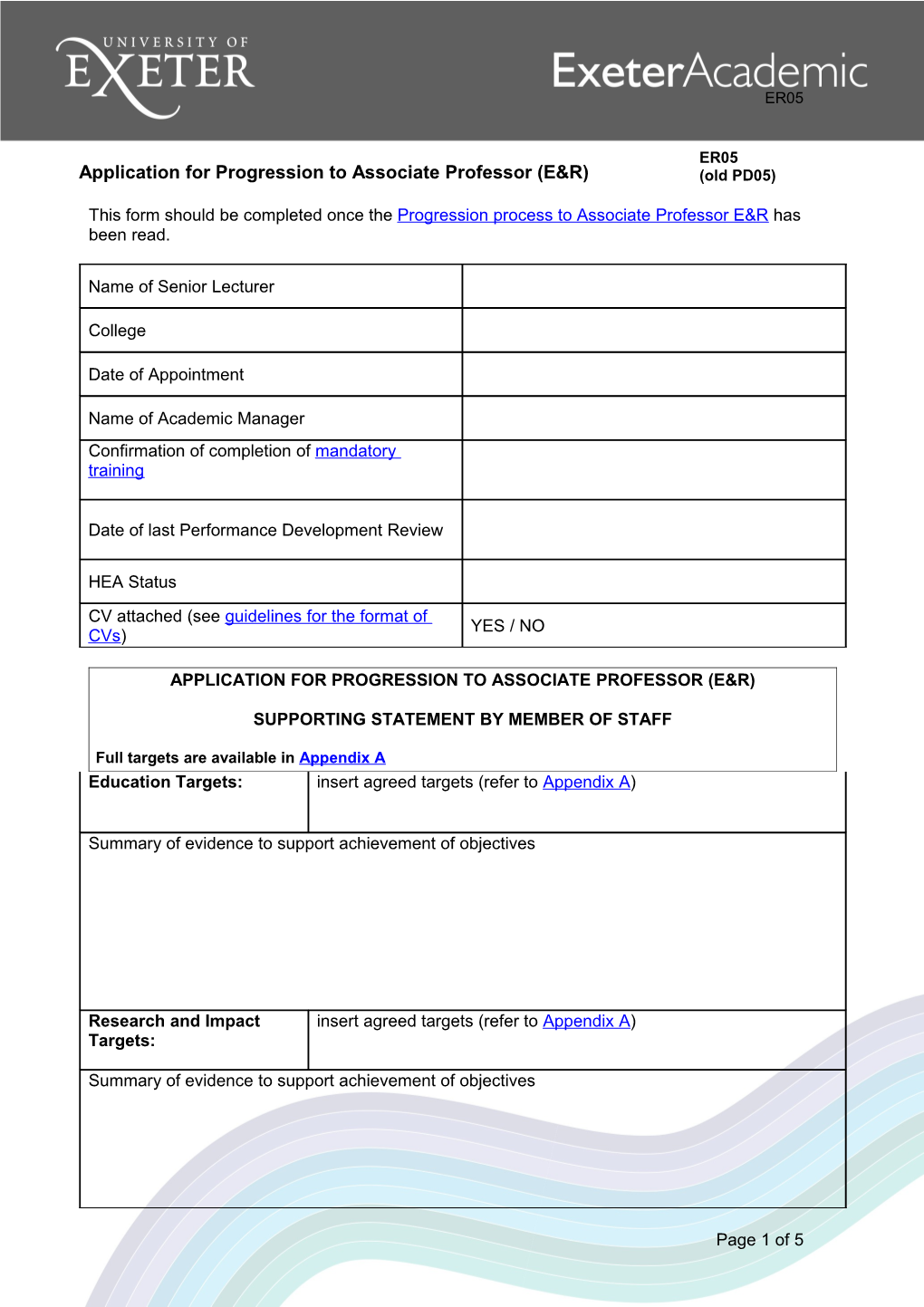 Application for Progression to Associate Professor (E&R)