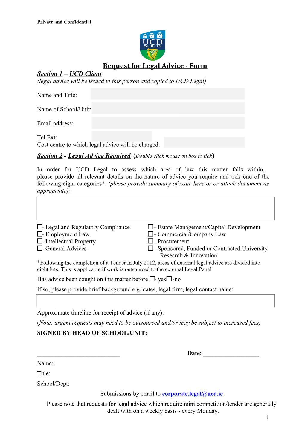 Request for Legal Advice - Form