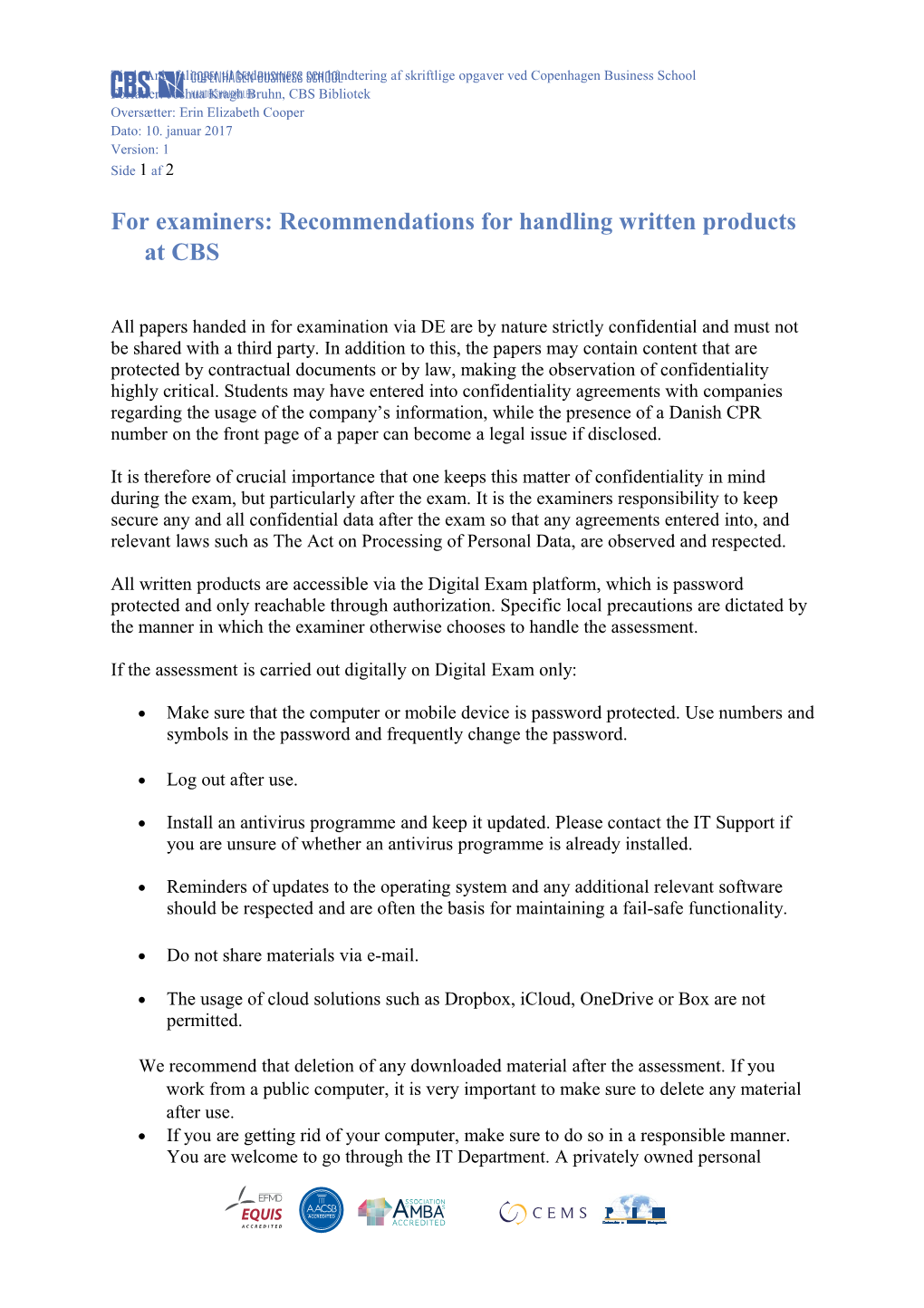 For Examiners: Recommendations for Handling Written Products at CBS