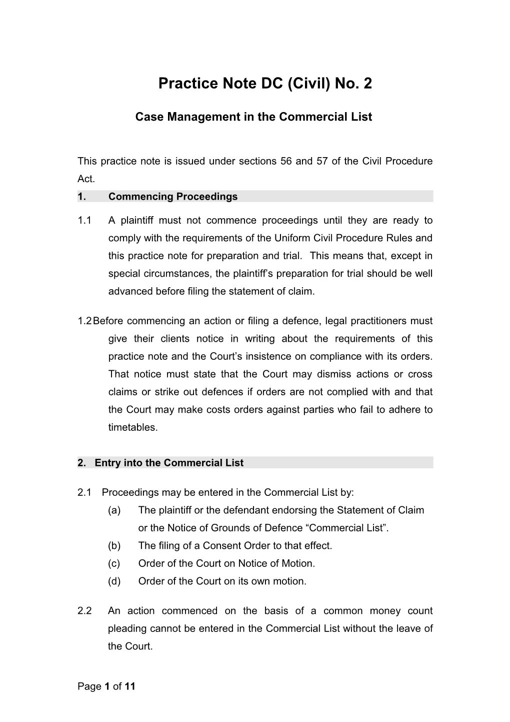 Practice Note - Case Management in the Commercial List (Civil)