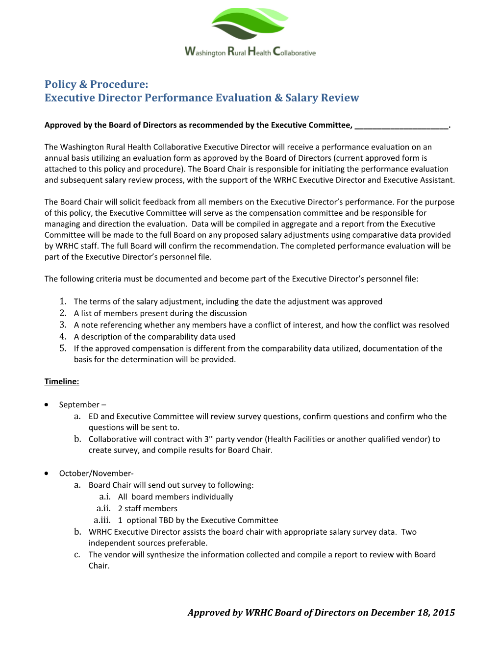 Executive Director Performance Evaluation & Salary Review