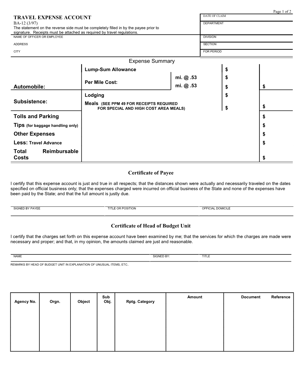 Certificate of Payee