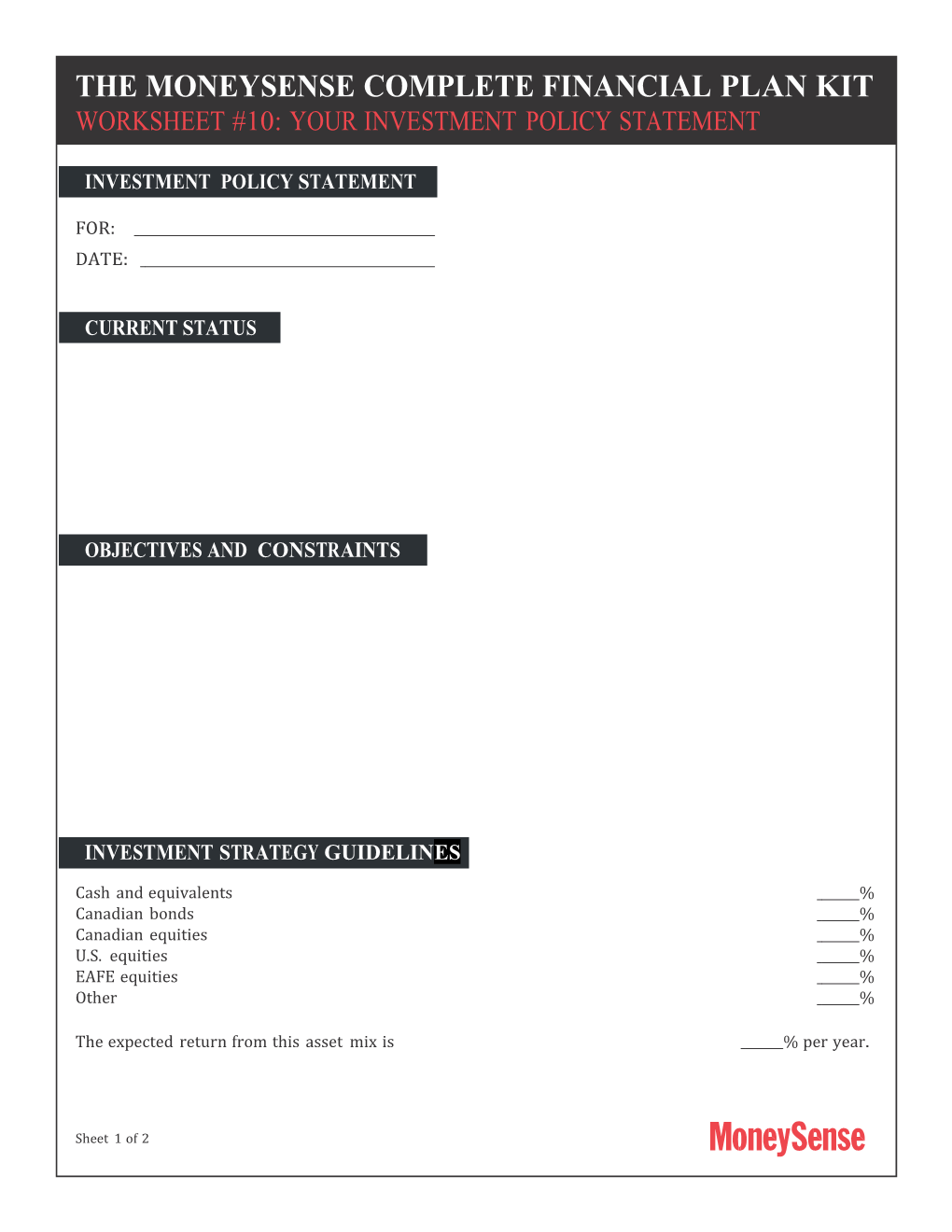 Worksheet #10: Your Investment Policy Statement