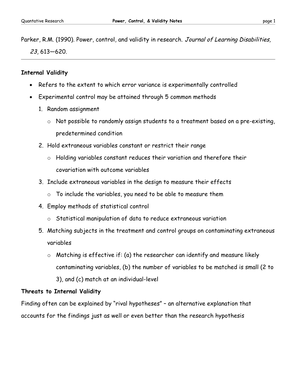 Quantative Research Power, Control, & Validity Notes Page 9