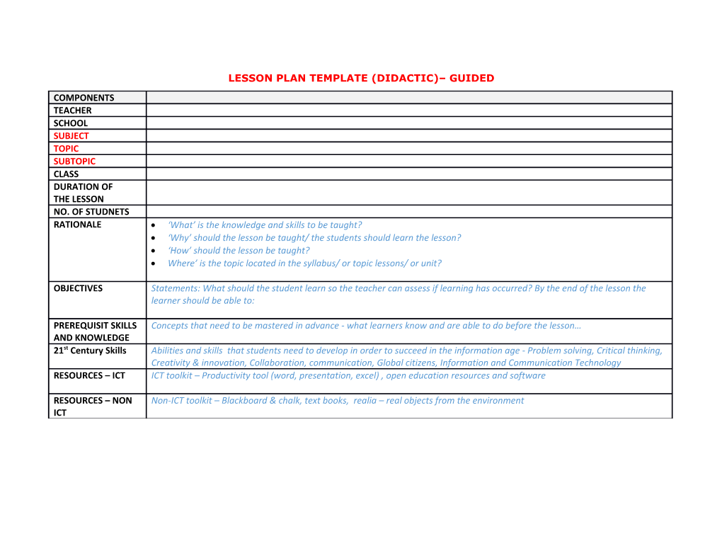 Lesson Plan Template (Didactic) Guided