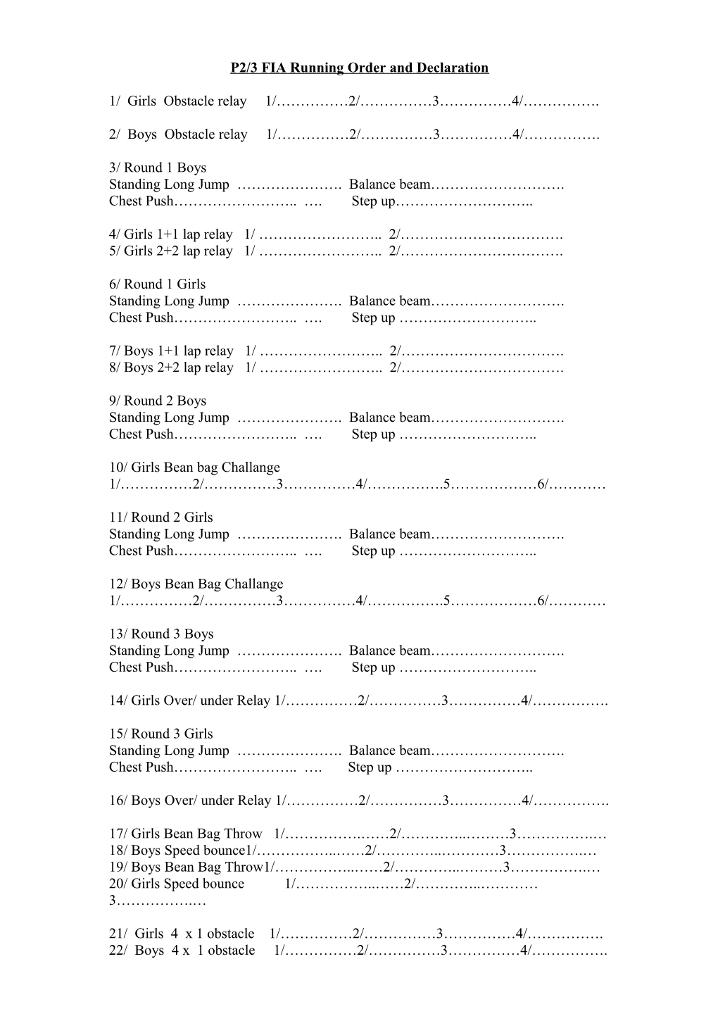 P2/3 FIA Running Order and Declaration