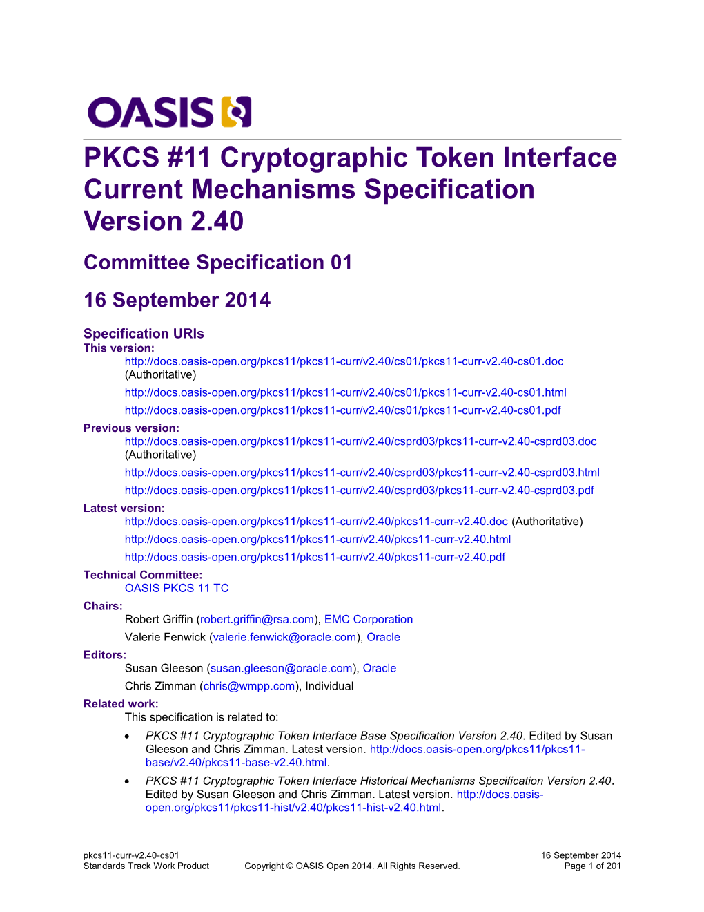 PKCS #11 Cryptographic Token Interface Current Mechanisms Specification Version 2.40 s2
