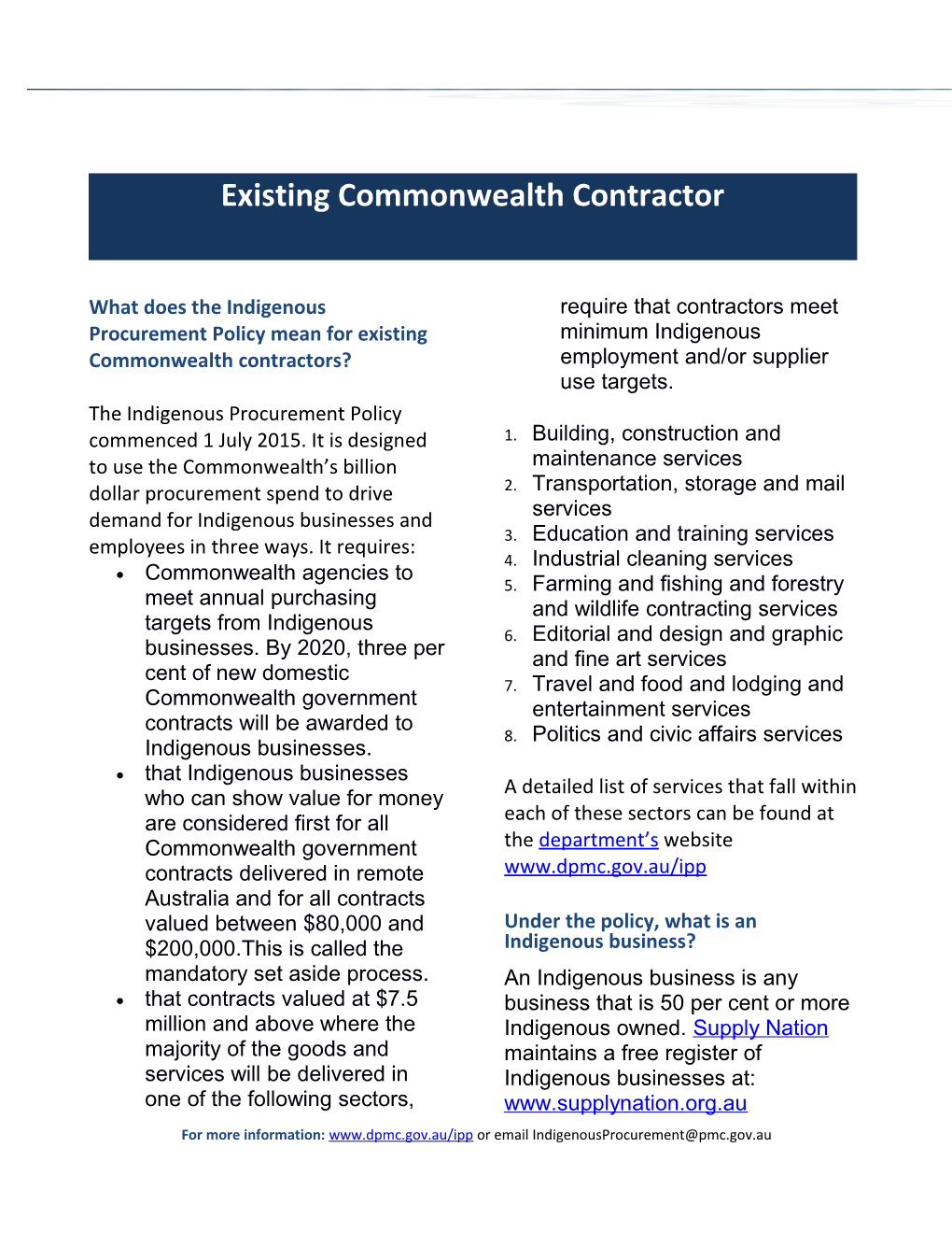 What Does the Indigenous Procurement Policymean for Existing Commonwealth Contractors?