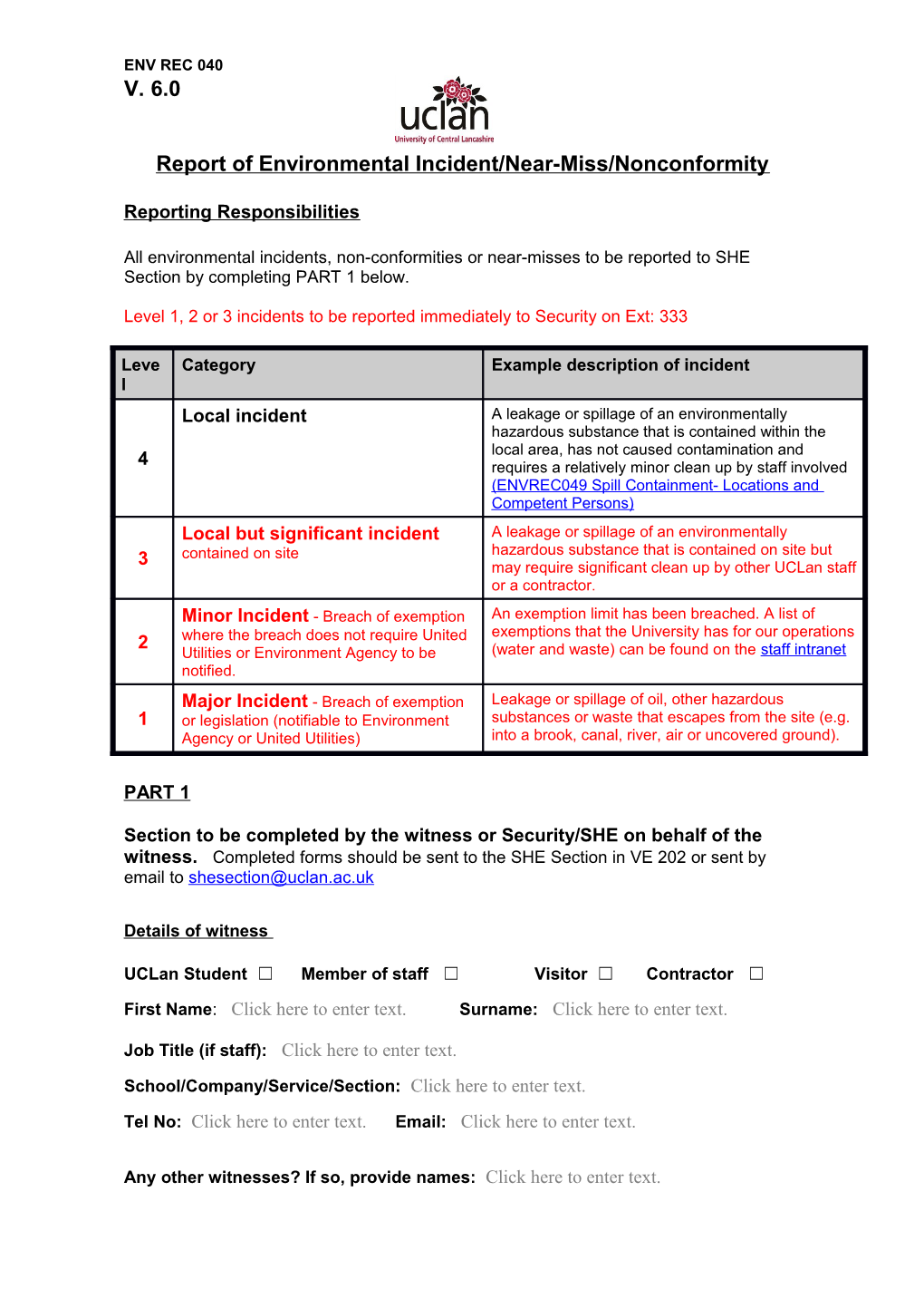 Report of Accident/Incident/Near-Miss