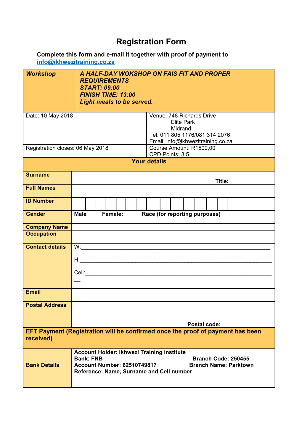 Complete This Form and E-Mail It Together with Proof of Payment To