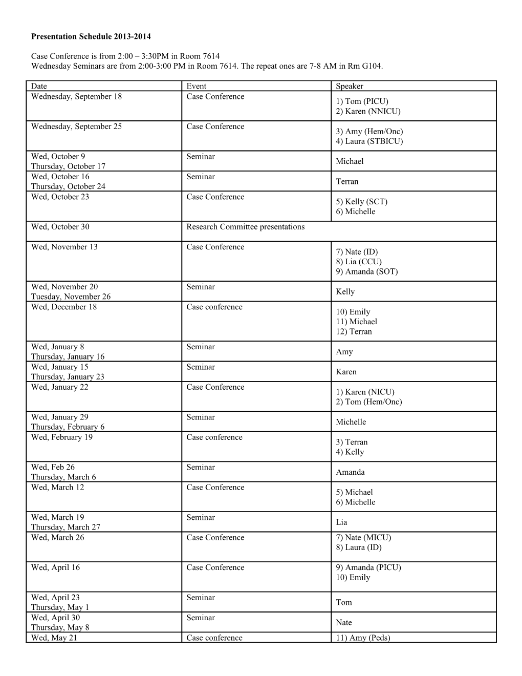 Seminar/ Tech Talk Schedule