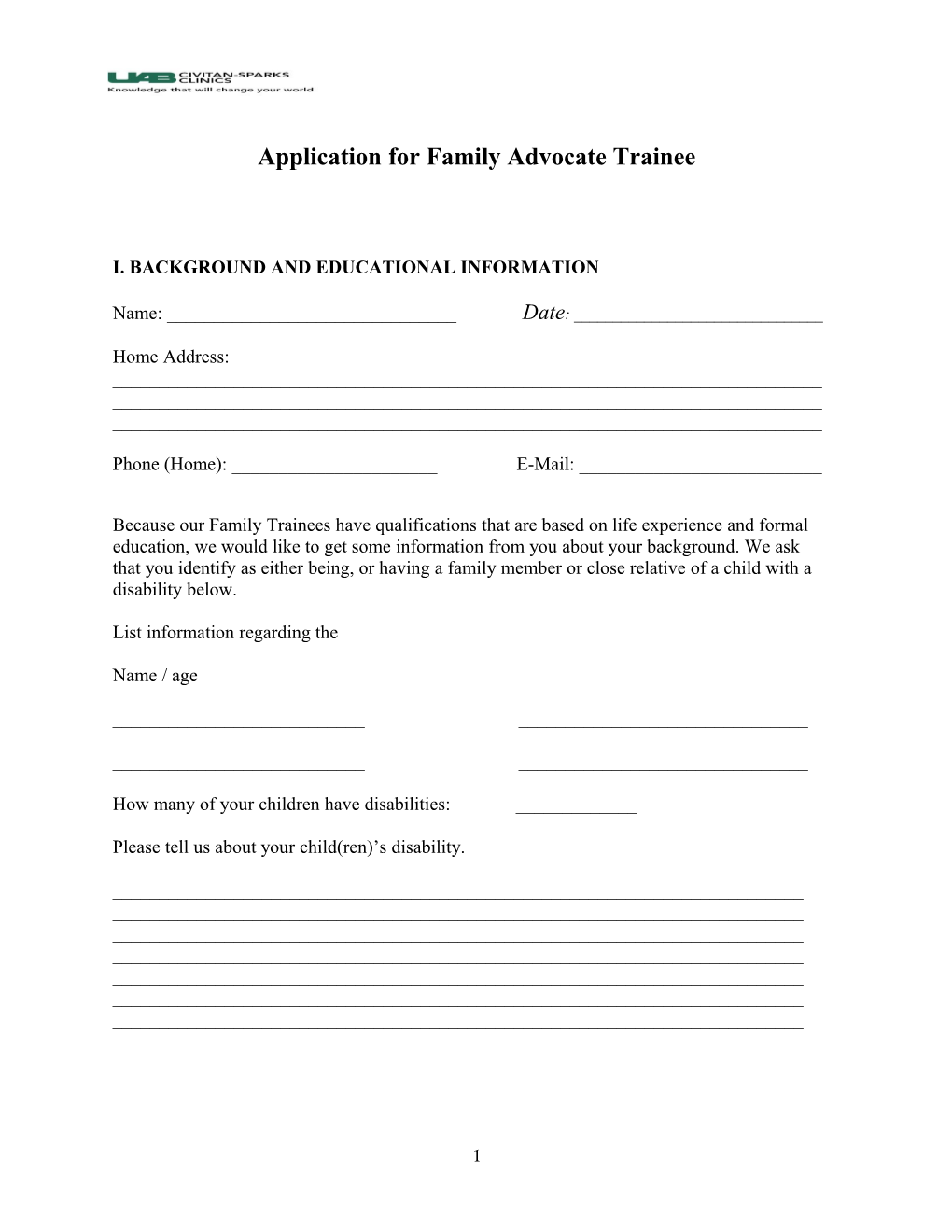 Application for Family Advocate Trainee