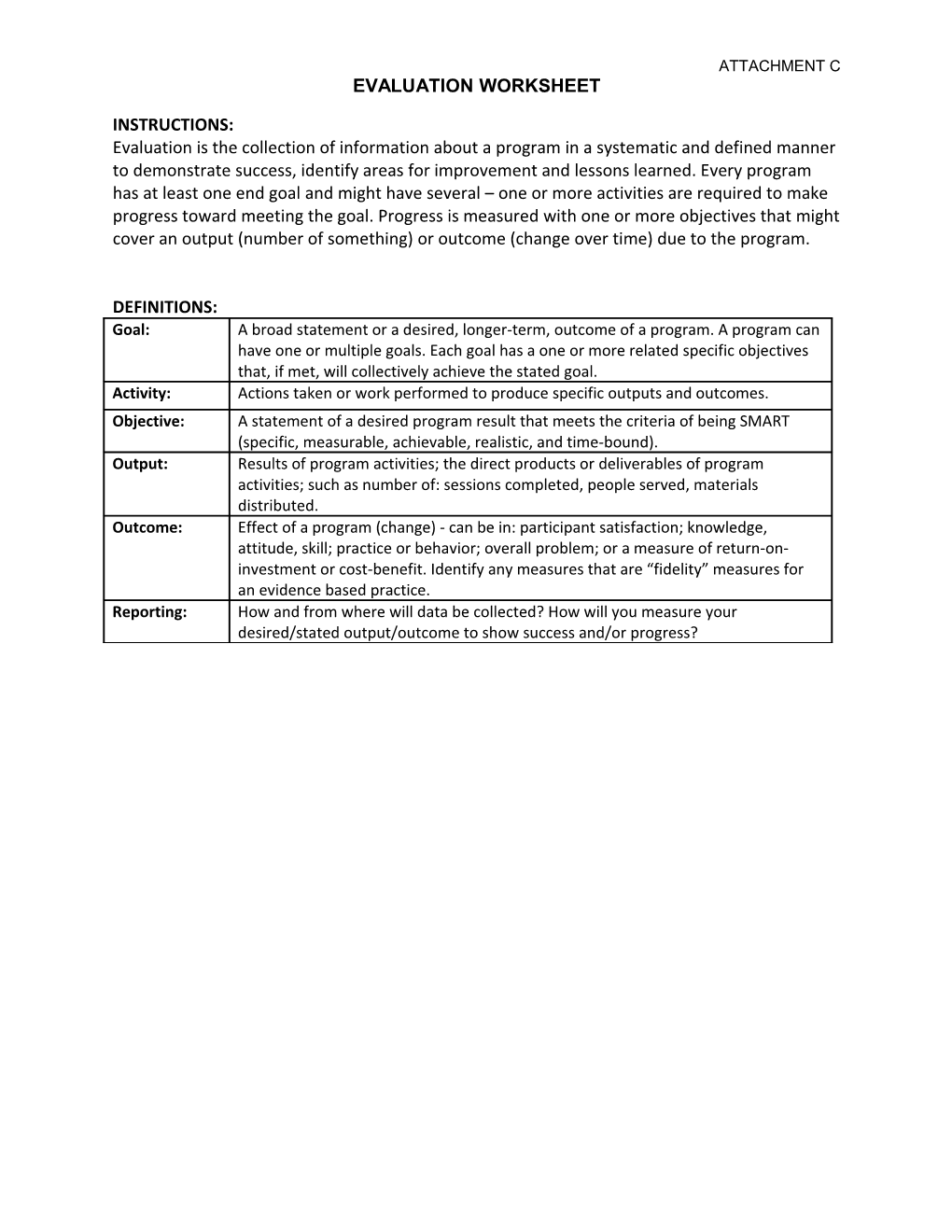 Evaluation Worksheet