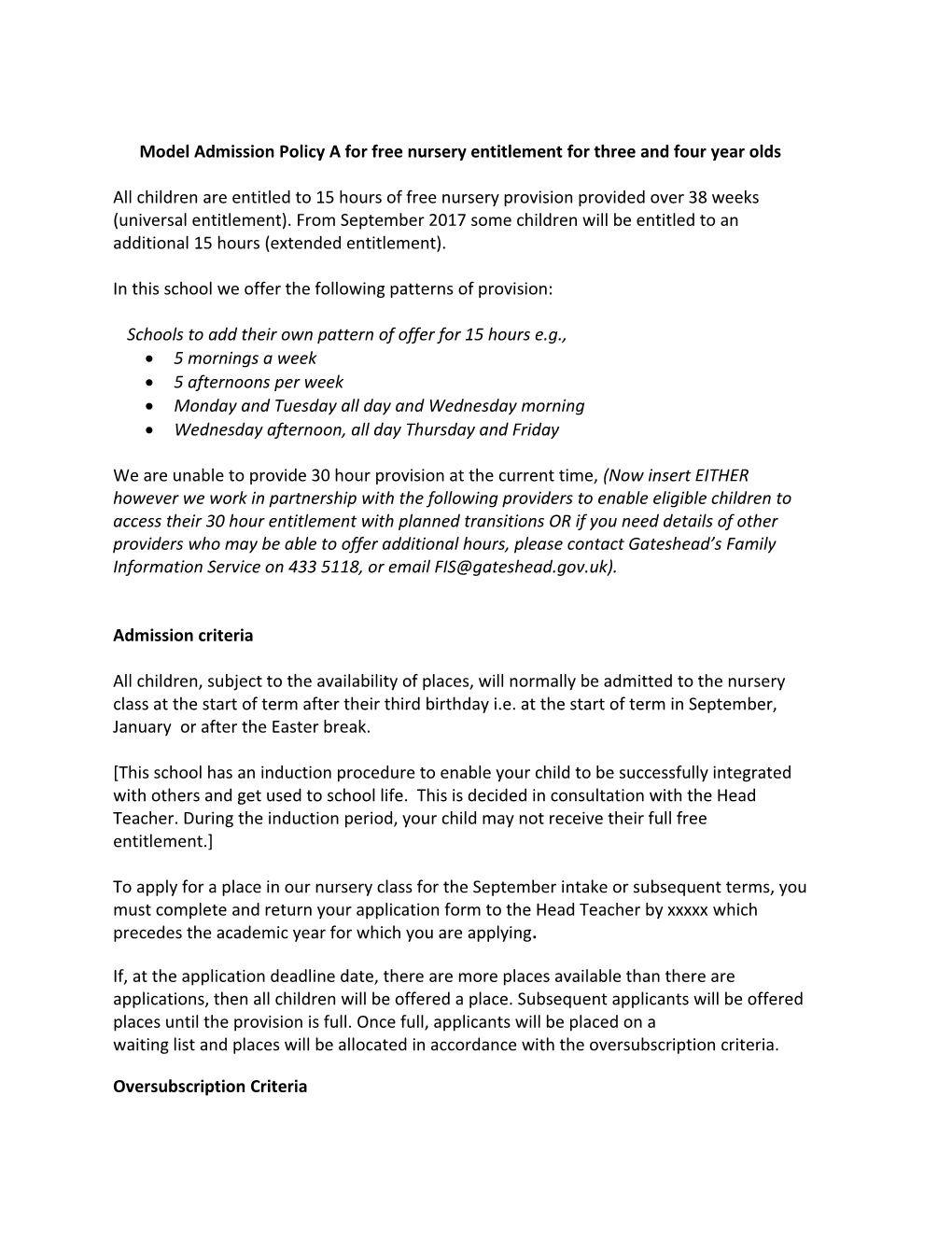 Community School Nursery Education Admission Policy 2011