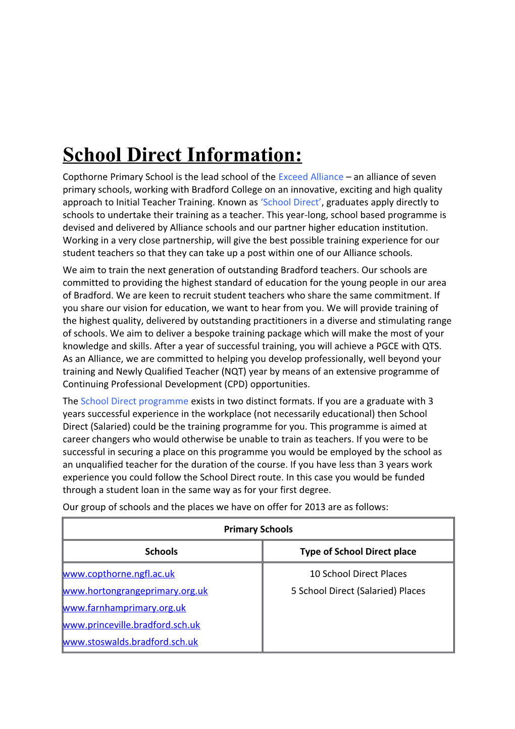 School Direct Information