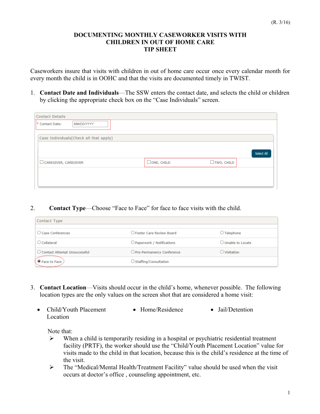 Documenting Monthly Caseworker Visits with Children in out of Home Care