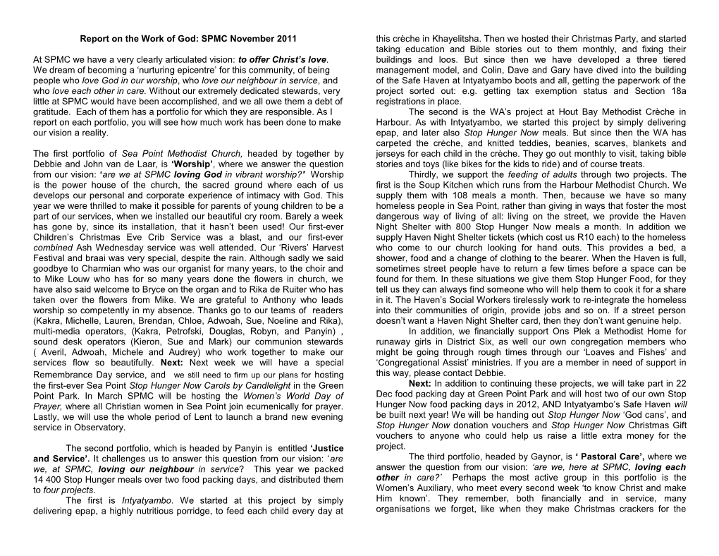 Report on the Work of God: SPMC November 2011