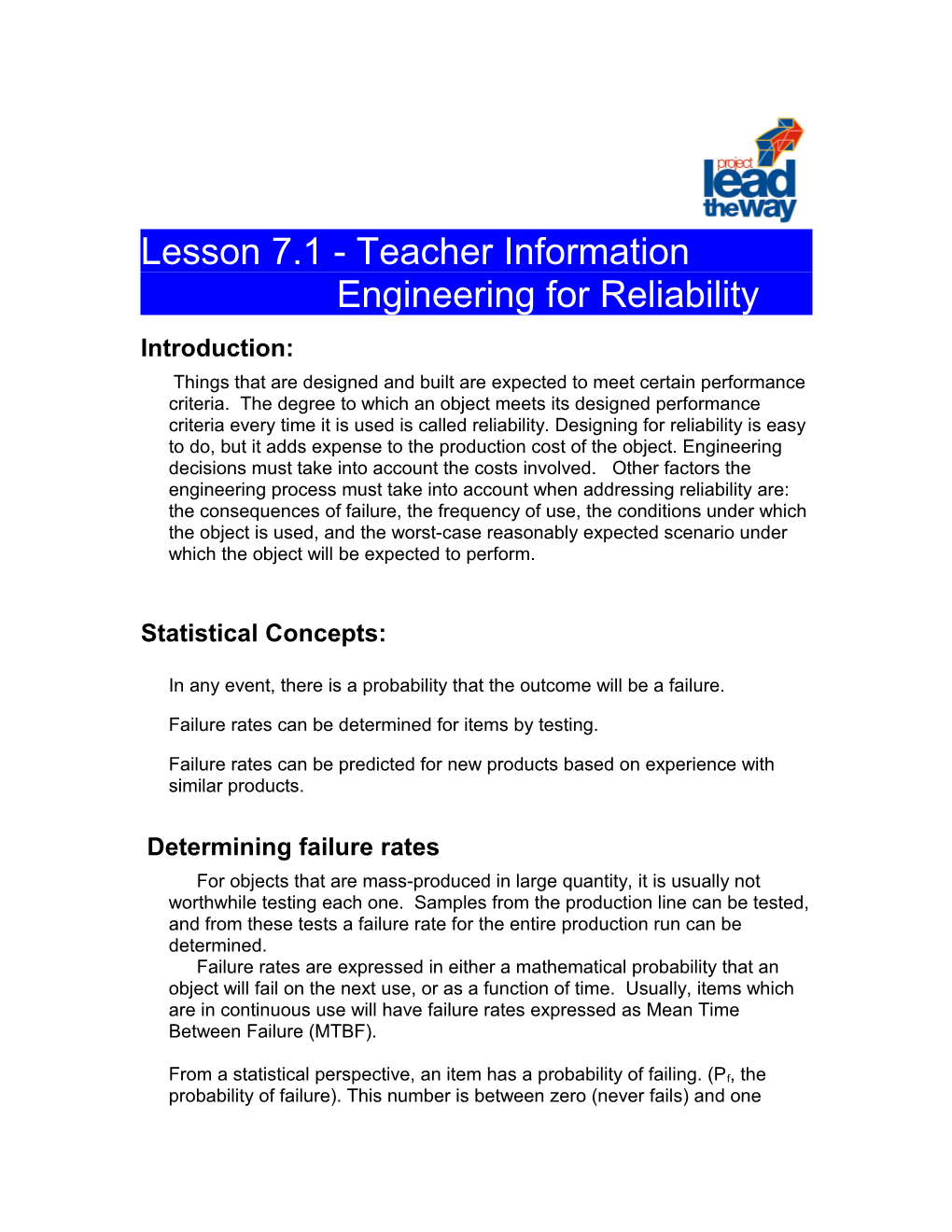 Lesson 7.1 - Teacher Information