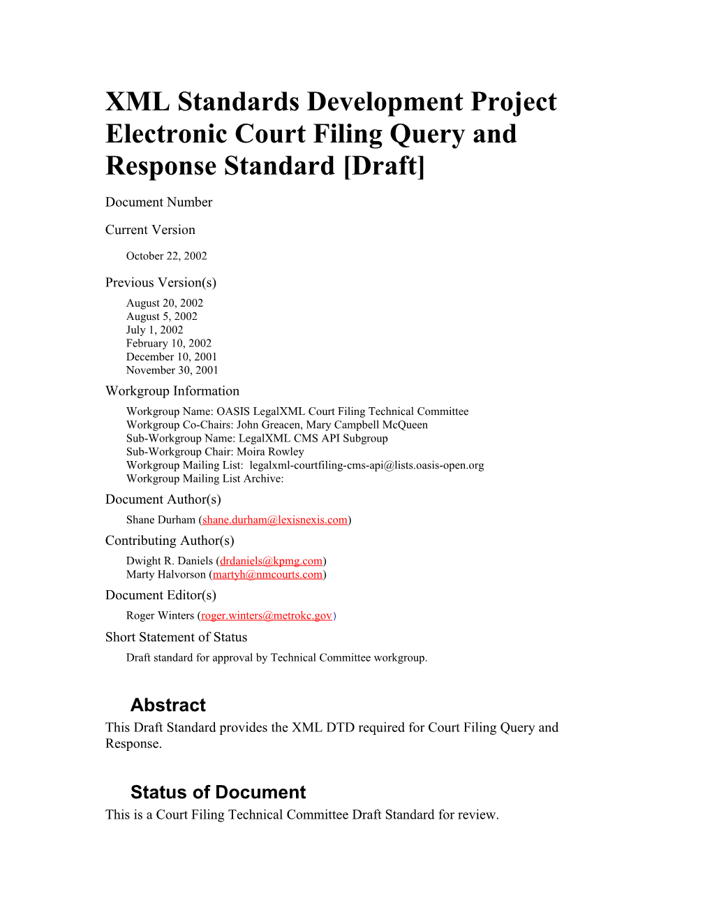 Legalxml Query and Response Standard 1.X