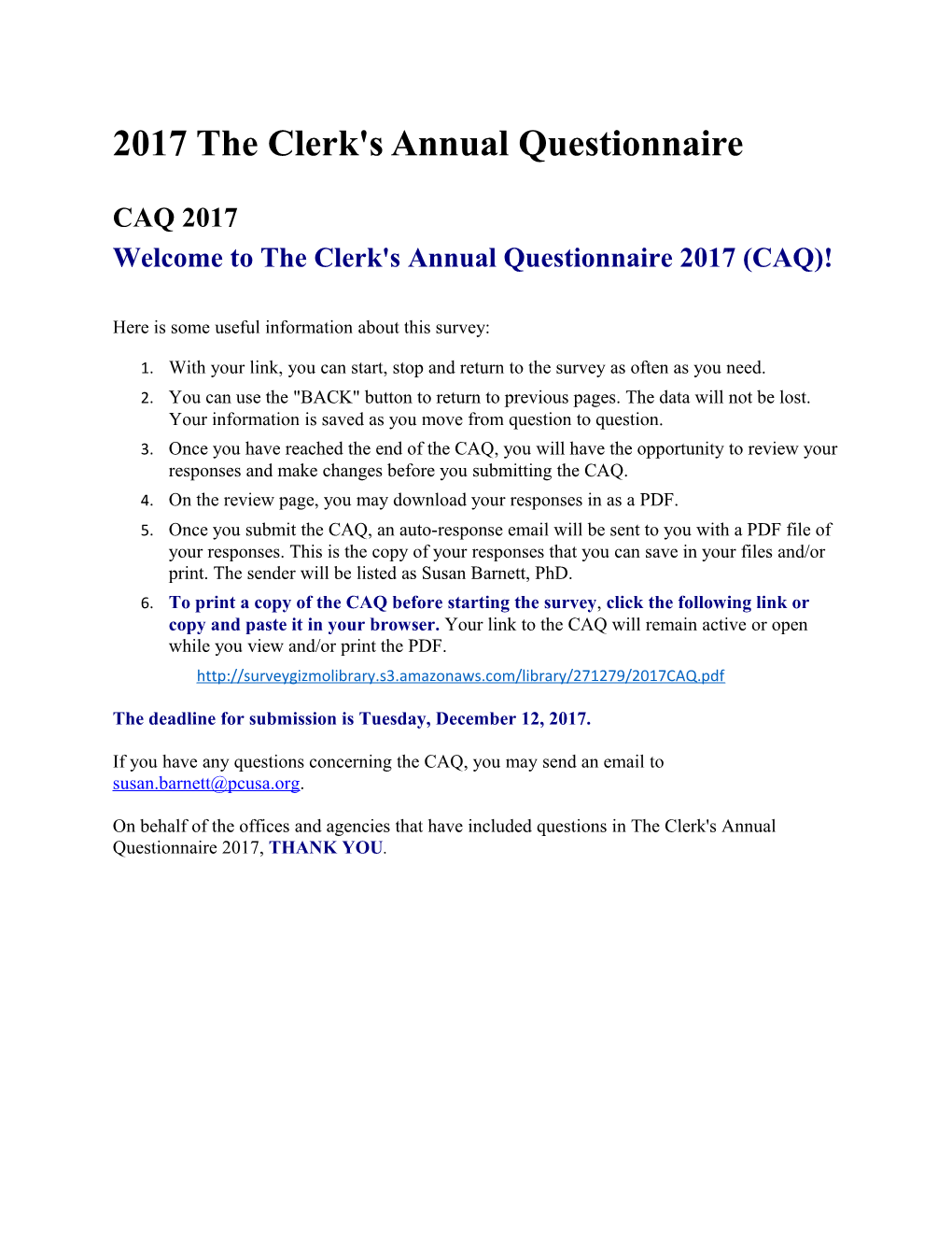 2017 the Clerk's Annual Questionnaire