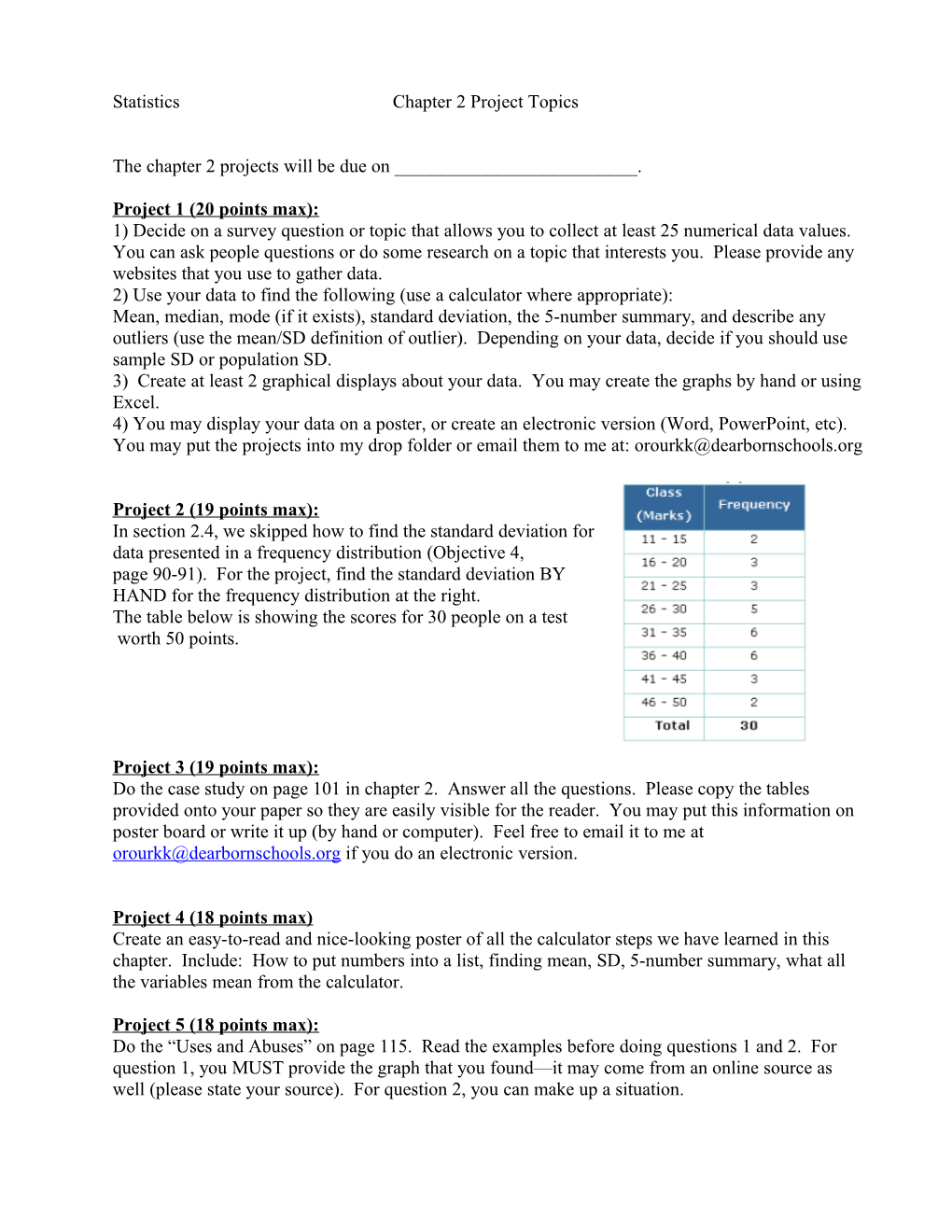 Statistics Chapter 2 Project Topics