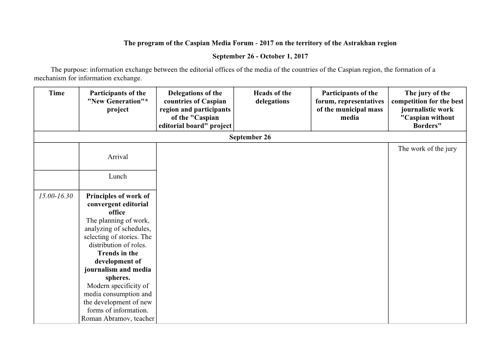 The Program of the Caspian Media Forum - 2017 on the Territory of the Astrakhan Region