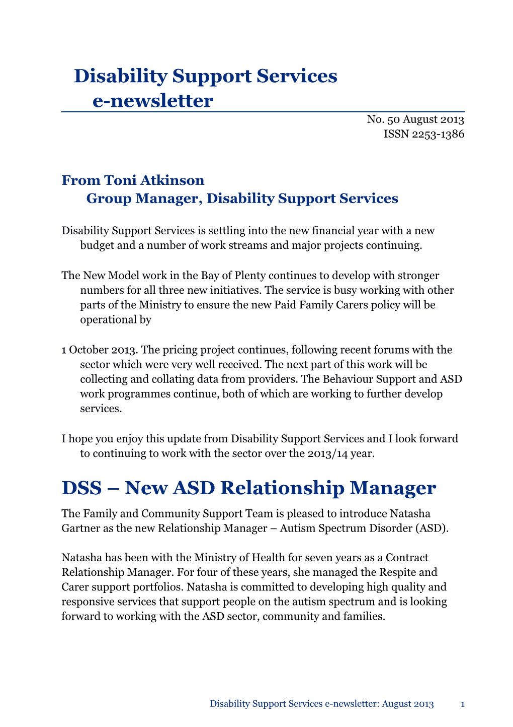 From Toni Atkinsongroup Manager, Disability Support Services