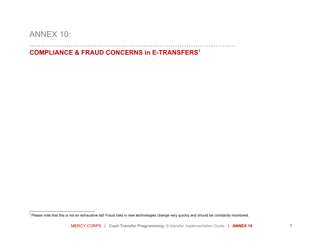 COMPLIANCE & FRAUD CONCERNS in E-TRANSFERS 1