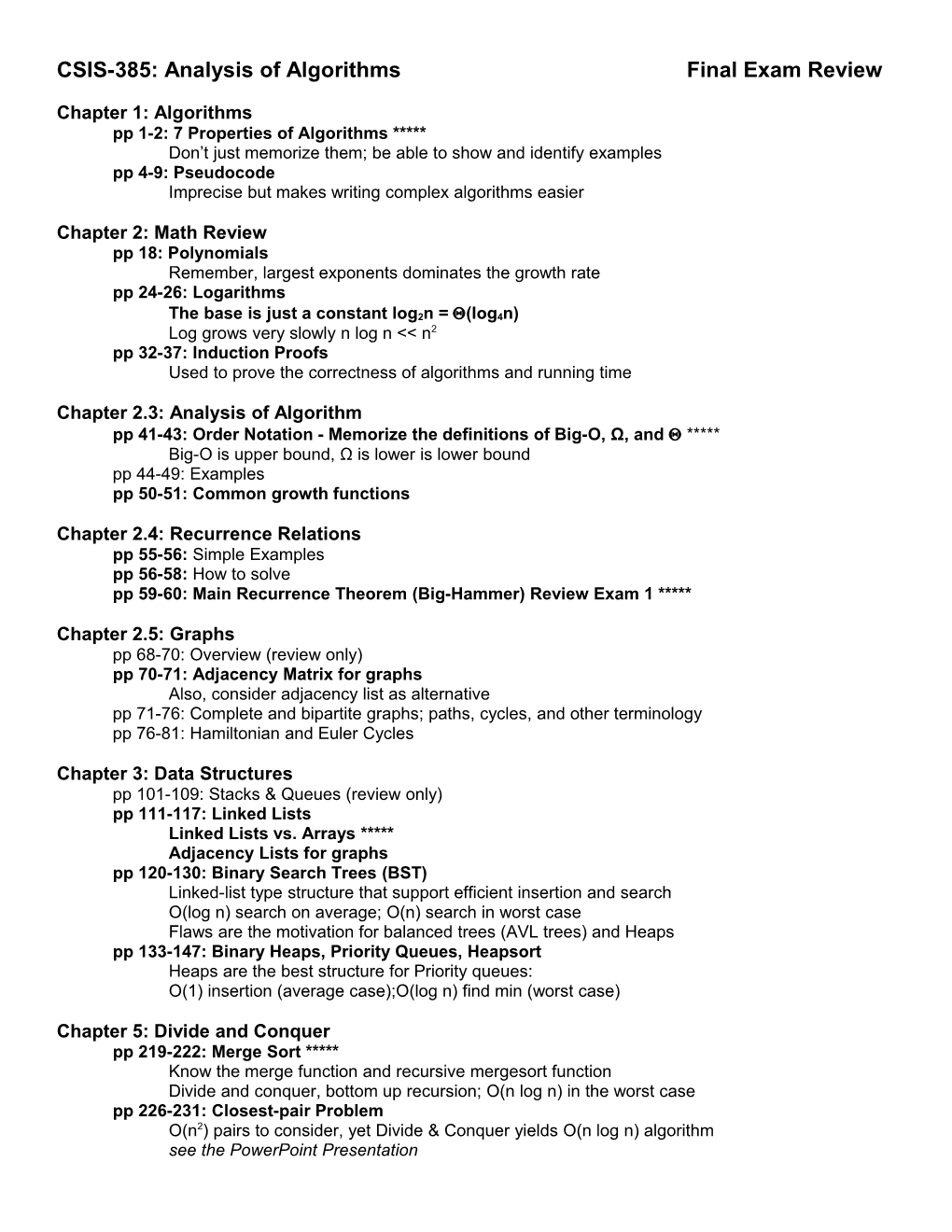 CSIS-385: Analysis of Algorithms