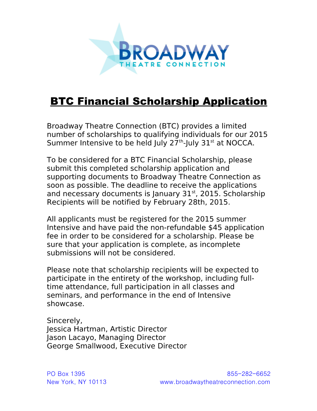 BTC Financial Scholarship Application