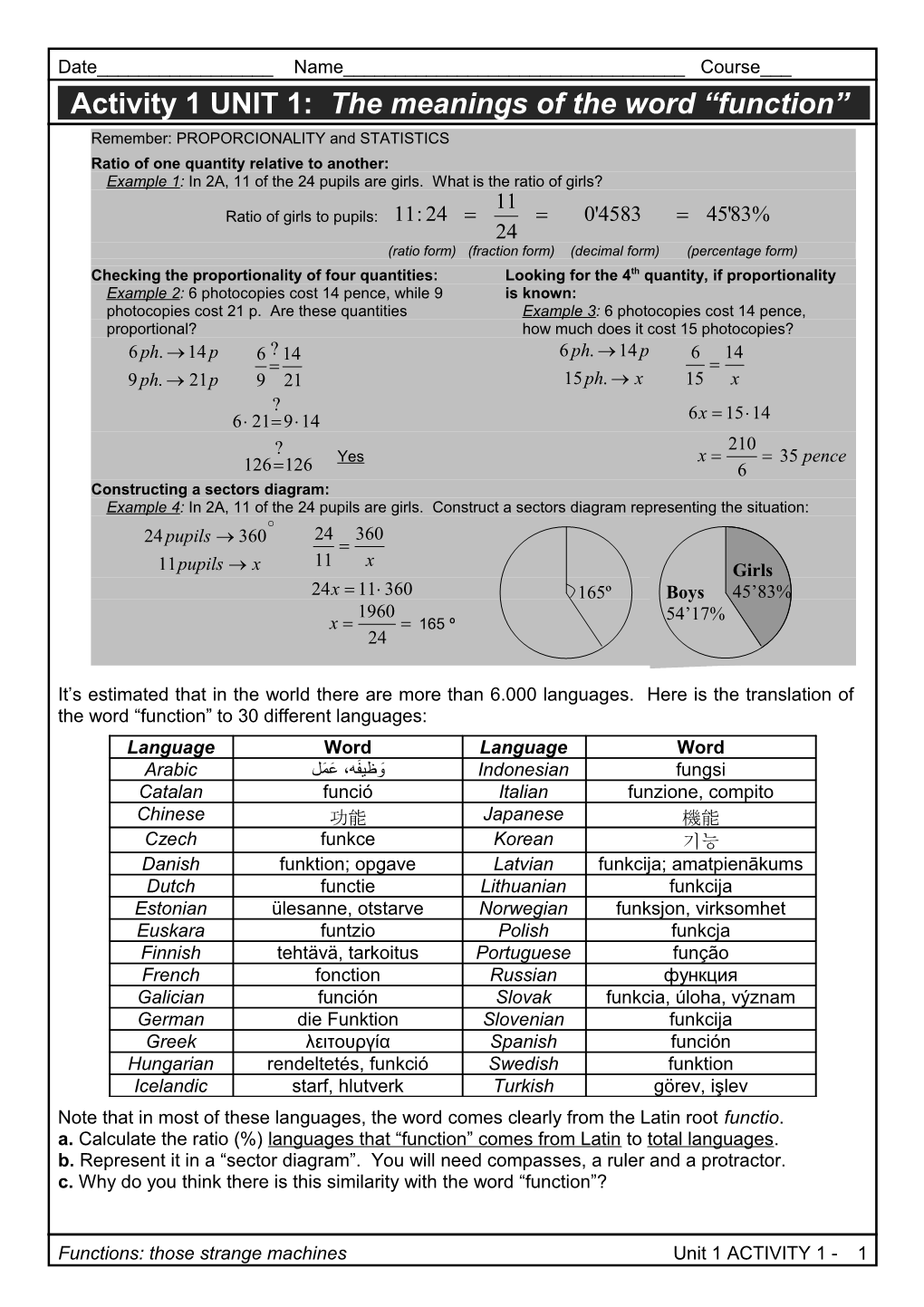 Ratio of One Quantity Relative to Another