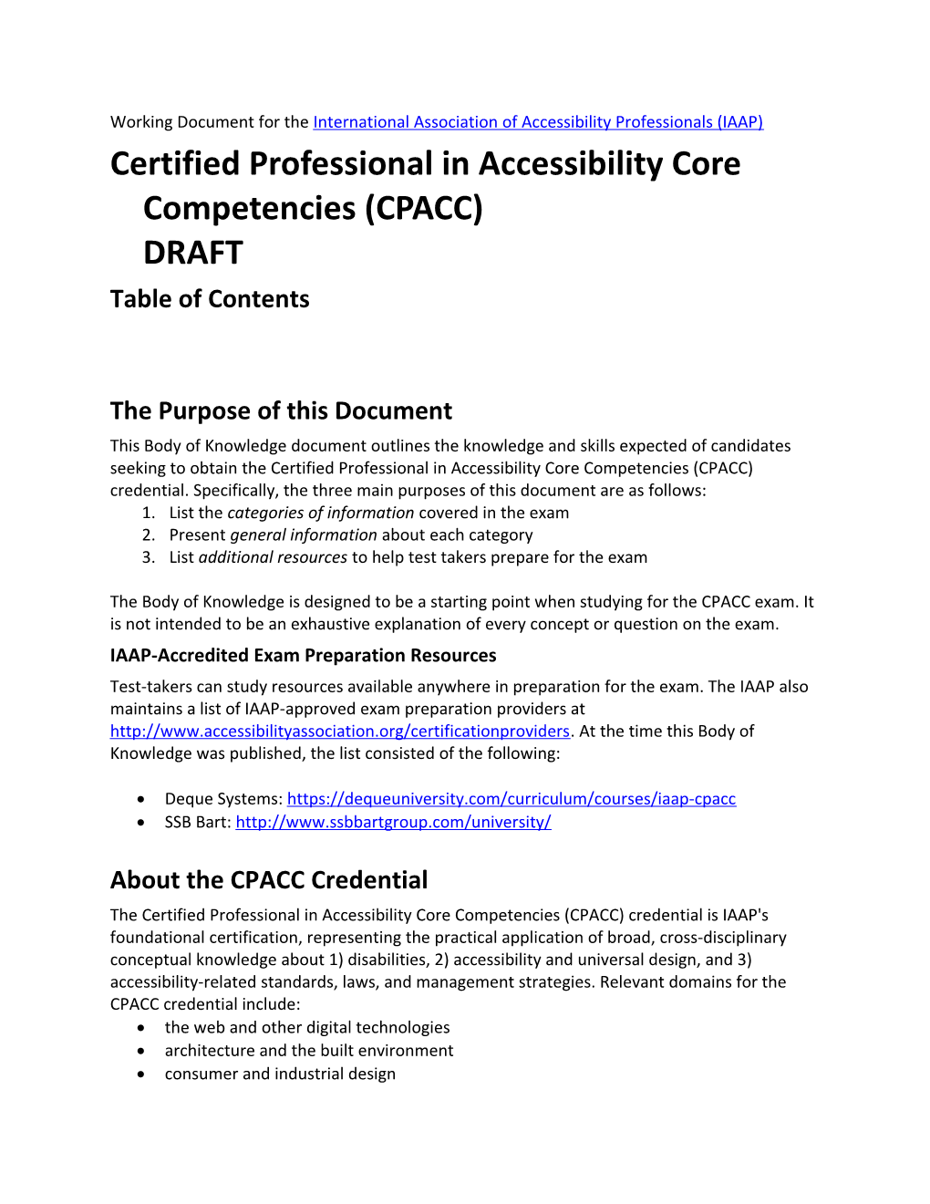 Certified Professional in Accessibility Core Competencies (CPACC)DRAFT