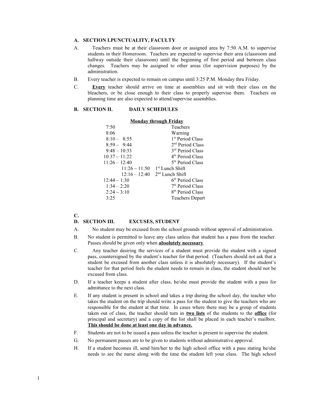 Section I.Punctuality, Faculty