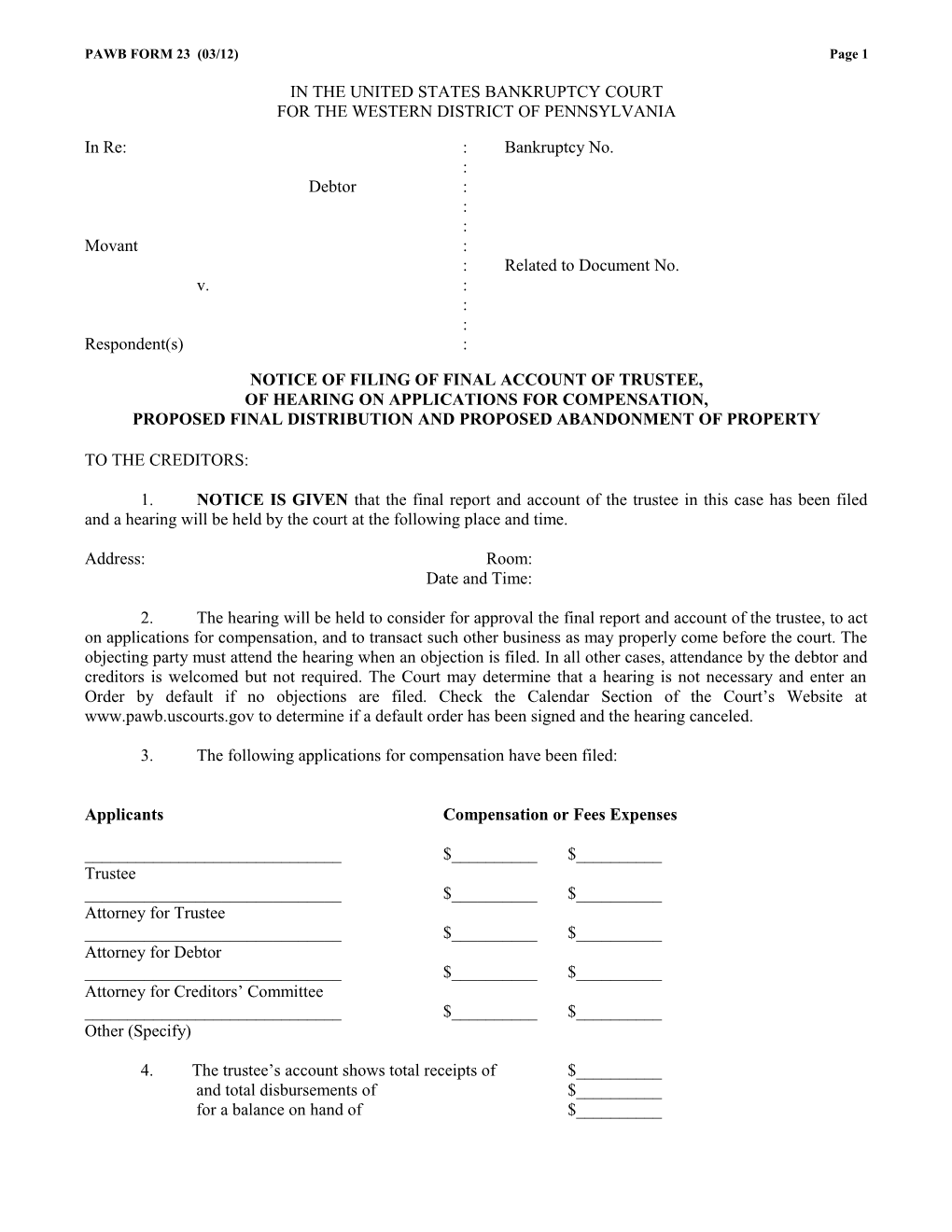 PAWB FORM 23 (03/12) Page 1