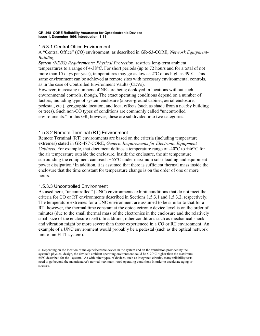 GR 468 CORE Reliability Assurance for Optoelectronic Devices