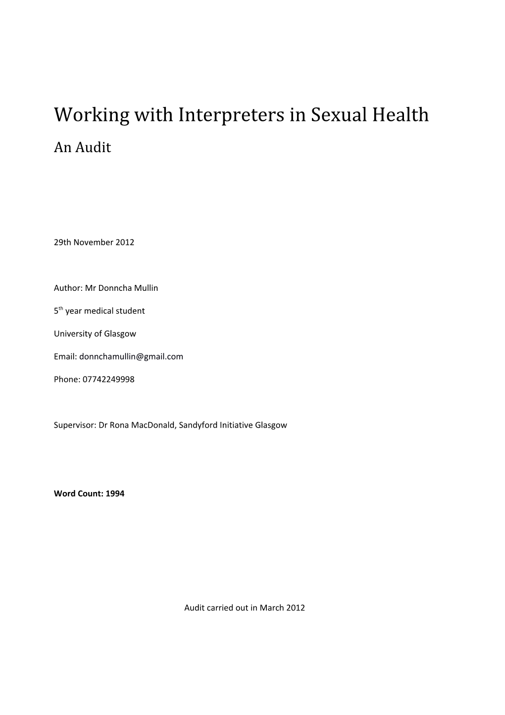 Use of Interpreters in Sexual Health