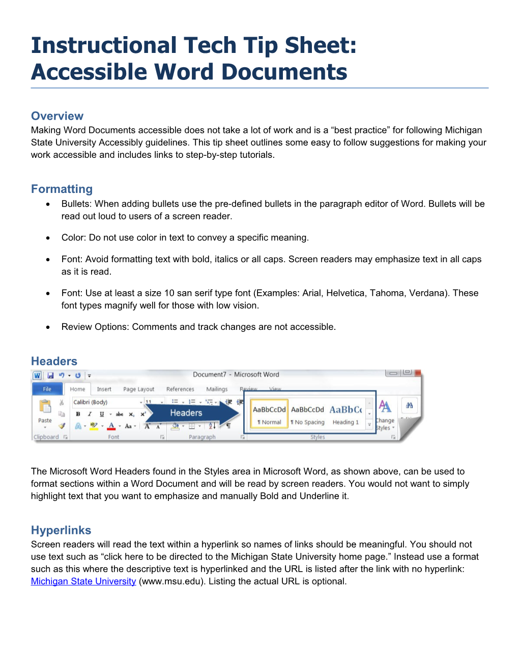 Instructional Tech Tip Sheet: Accessible Word Documents