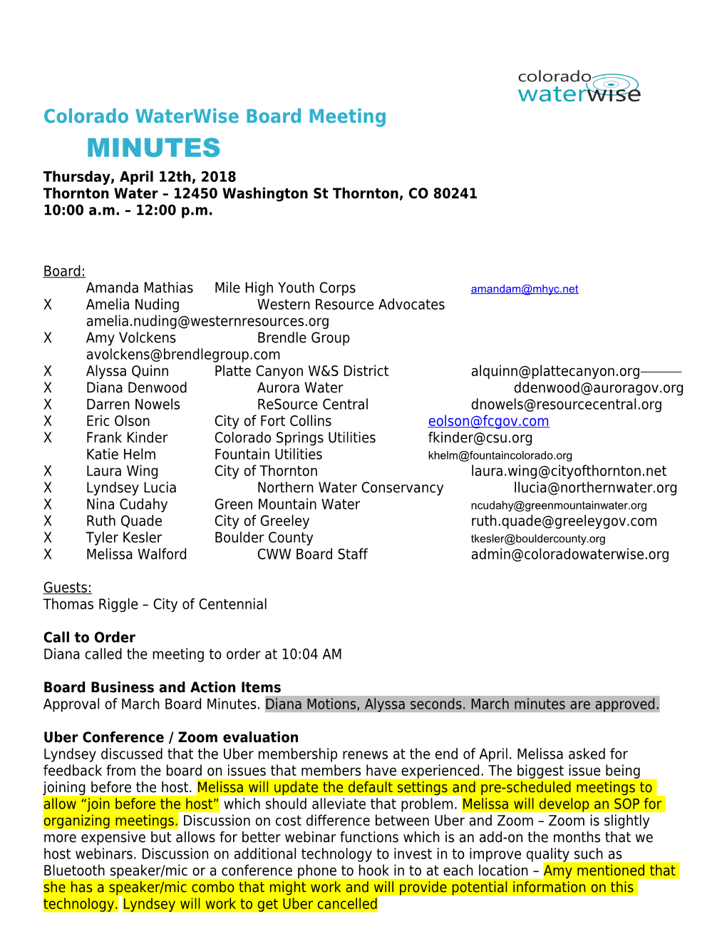 Colorado Waterwise Board Meetingminutes