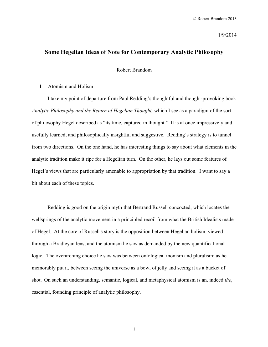 Some Hegelian Ideas of Note for Contemporary Analytic Philosophy