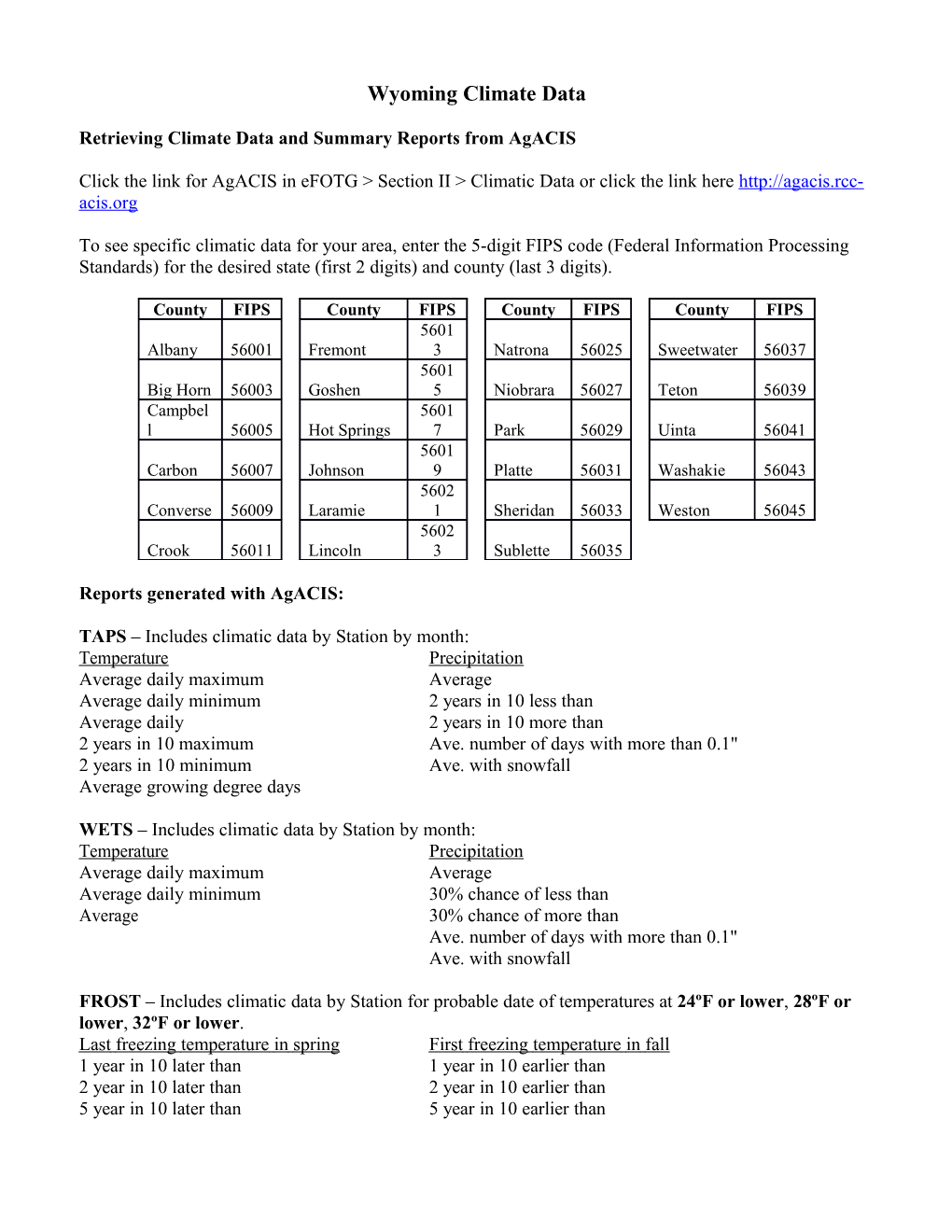 Wyoming Climate Data