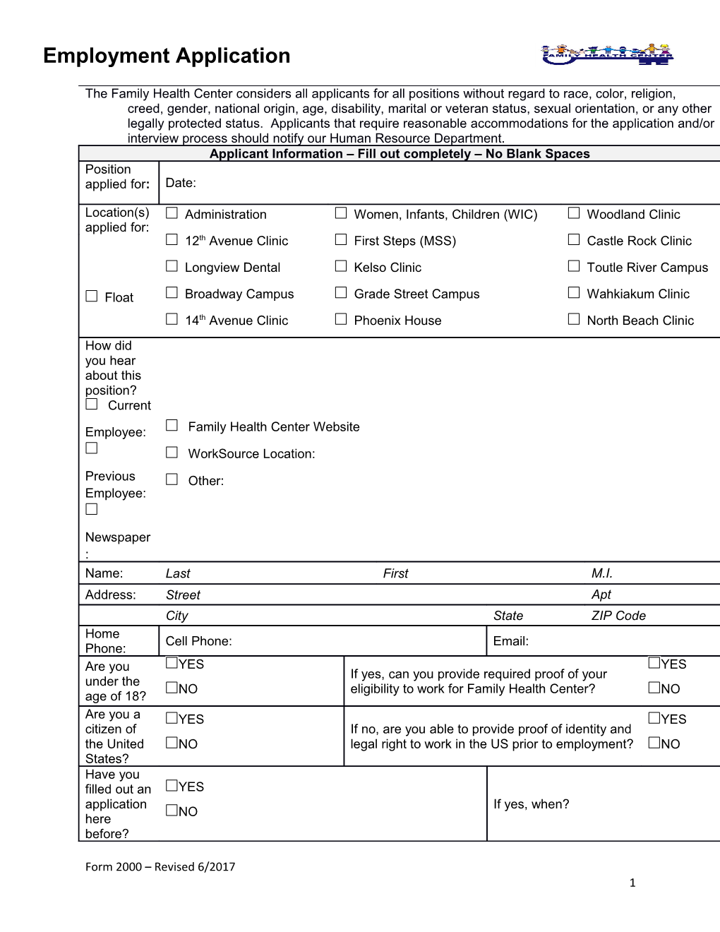 Applicant Information Fill out Completely No Blank Spaces