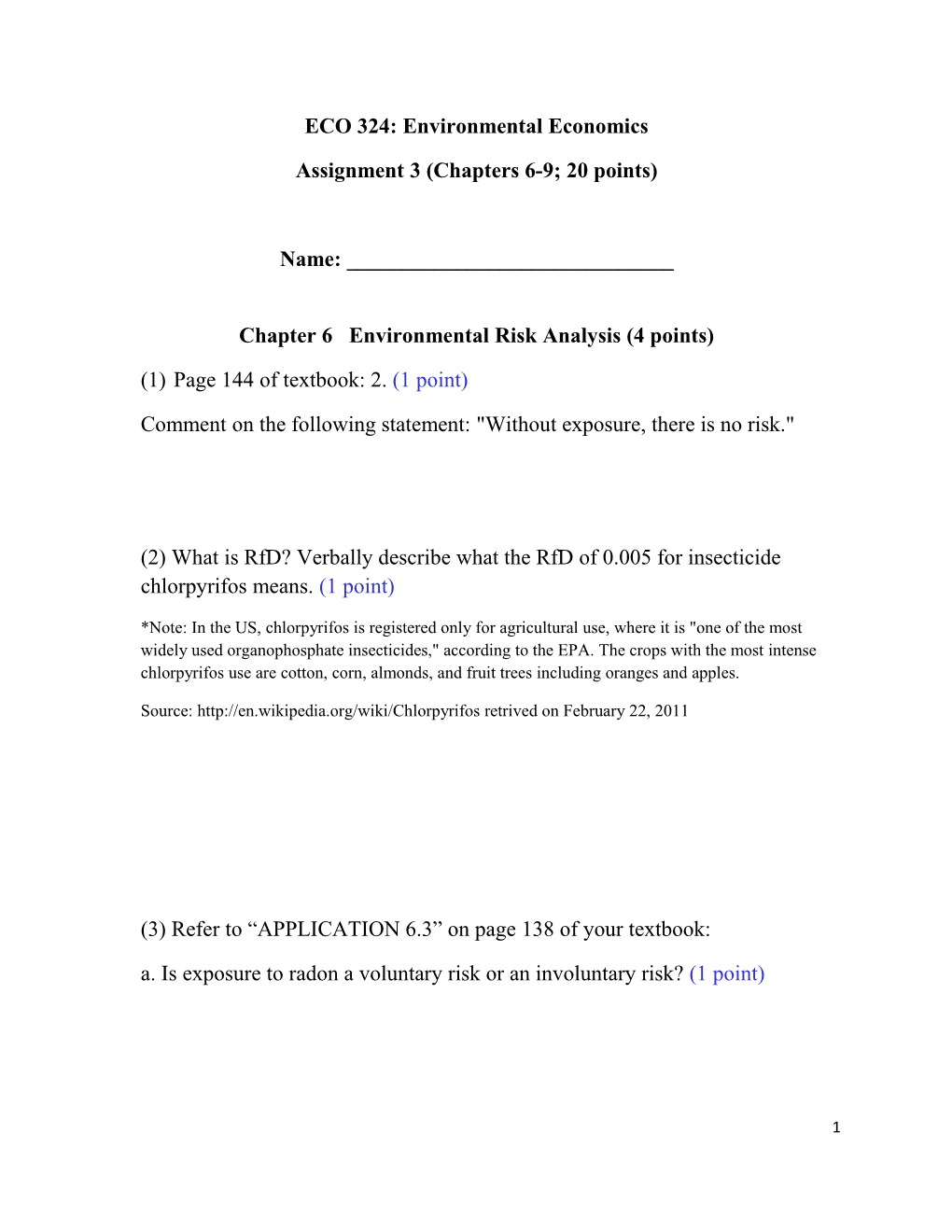 Chapter 6 Environmental Risk Analysis (4 Points)