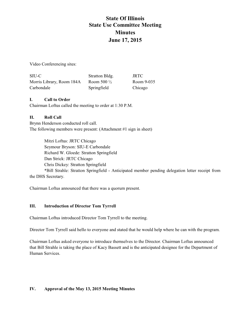 State Use Committee Meeting Minutes