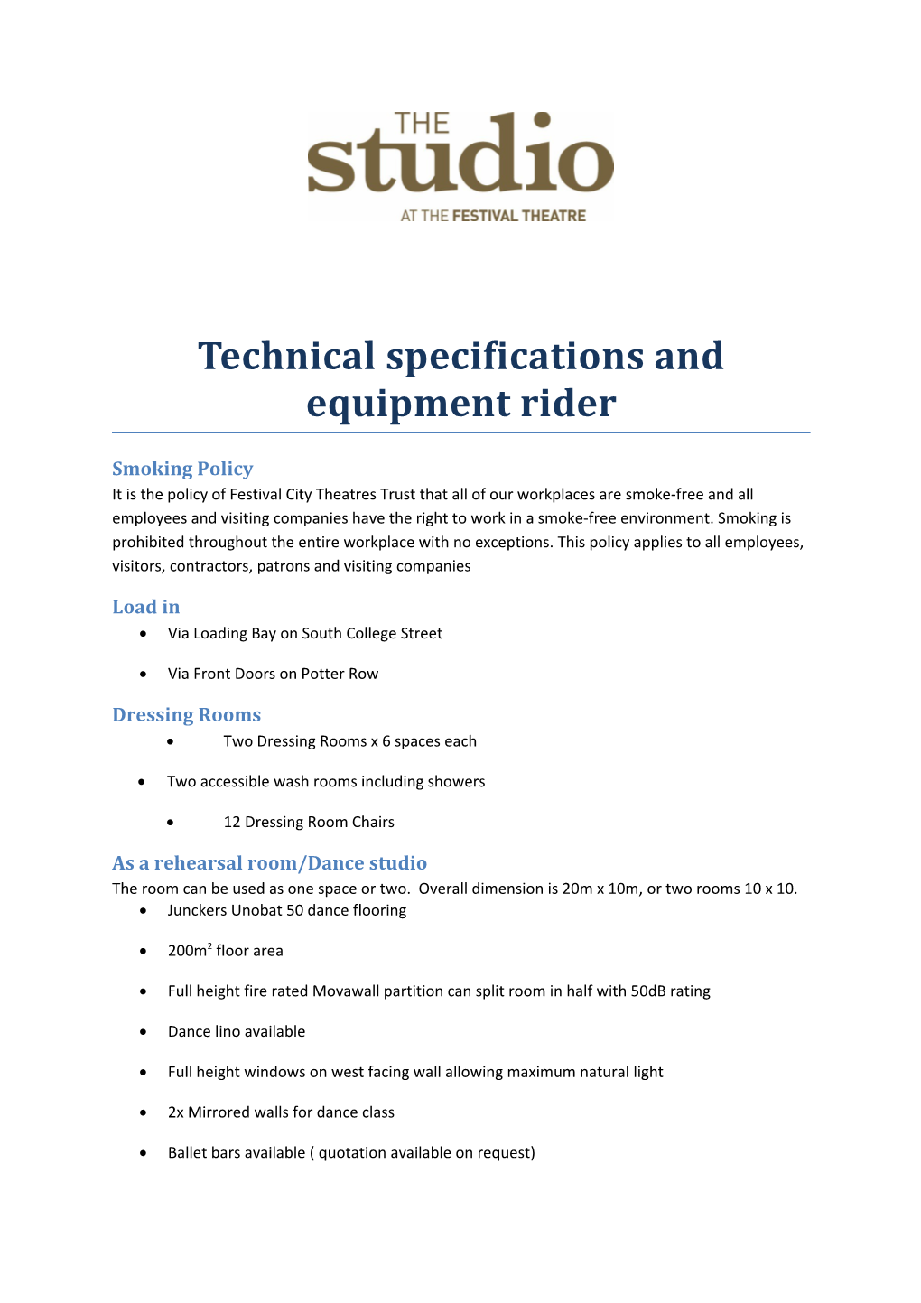 Technical Specifications and Equipment Rider
