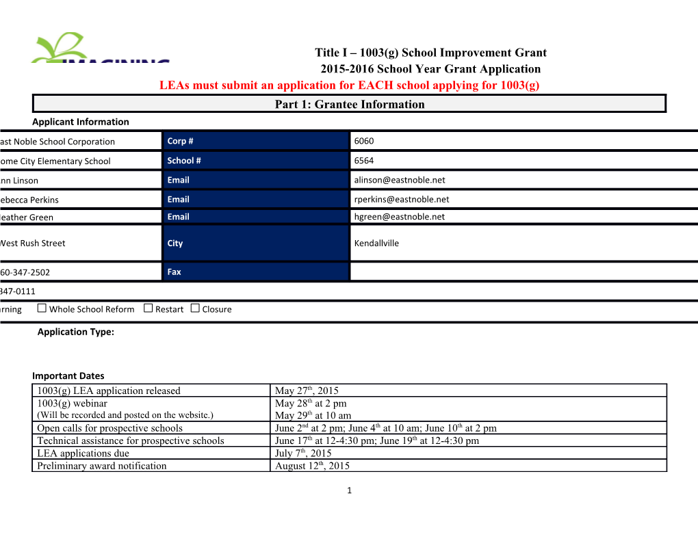 Title I 1003(G) School Improvement Grant s1