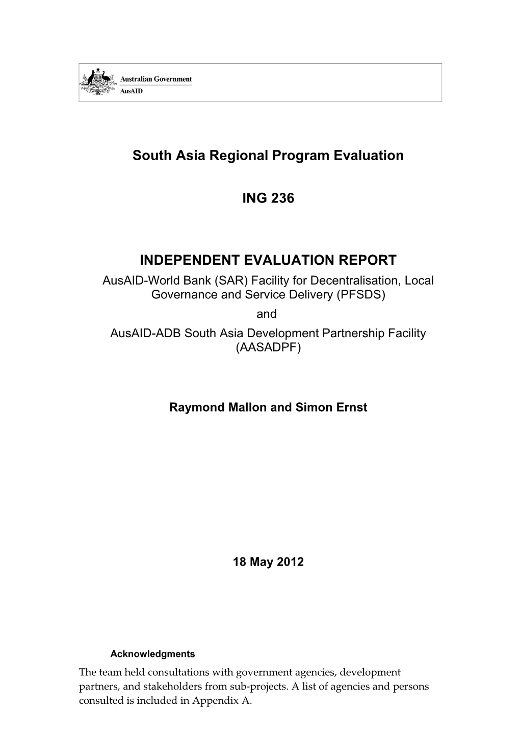 South Asia Regional Program Evaluation