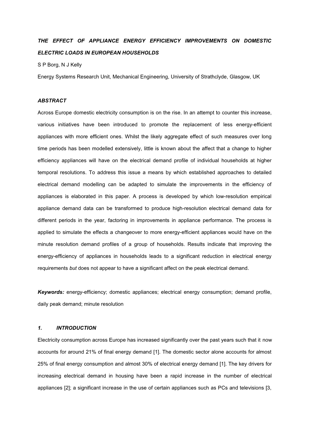 The Effect of Appliance Energy Efficiency Improvements on Domestic Electric Loads in European