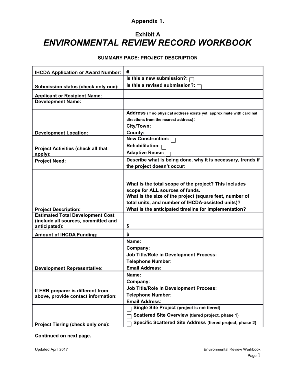 Environmental REVIEW RECORD WORKBOOK