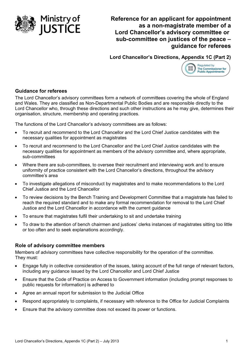 Reference for an Applicant for Appointment As a Non-Magistrate Member of a Lord Chancellor