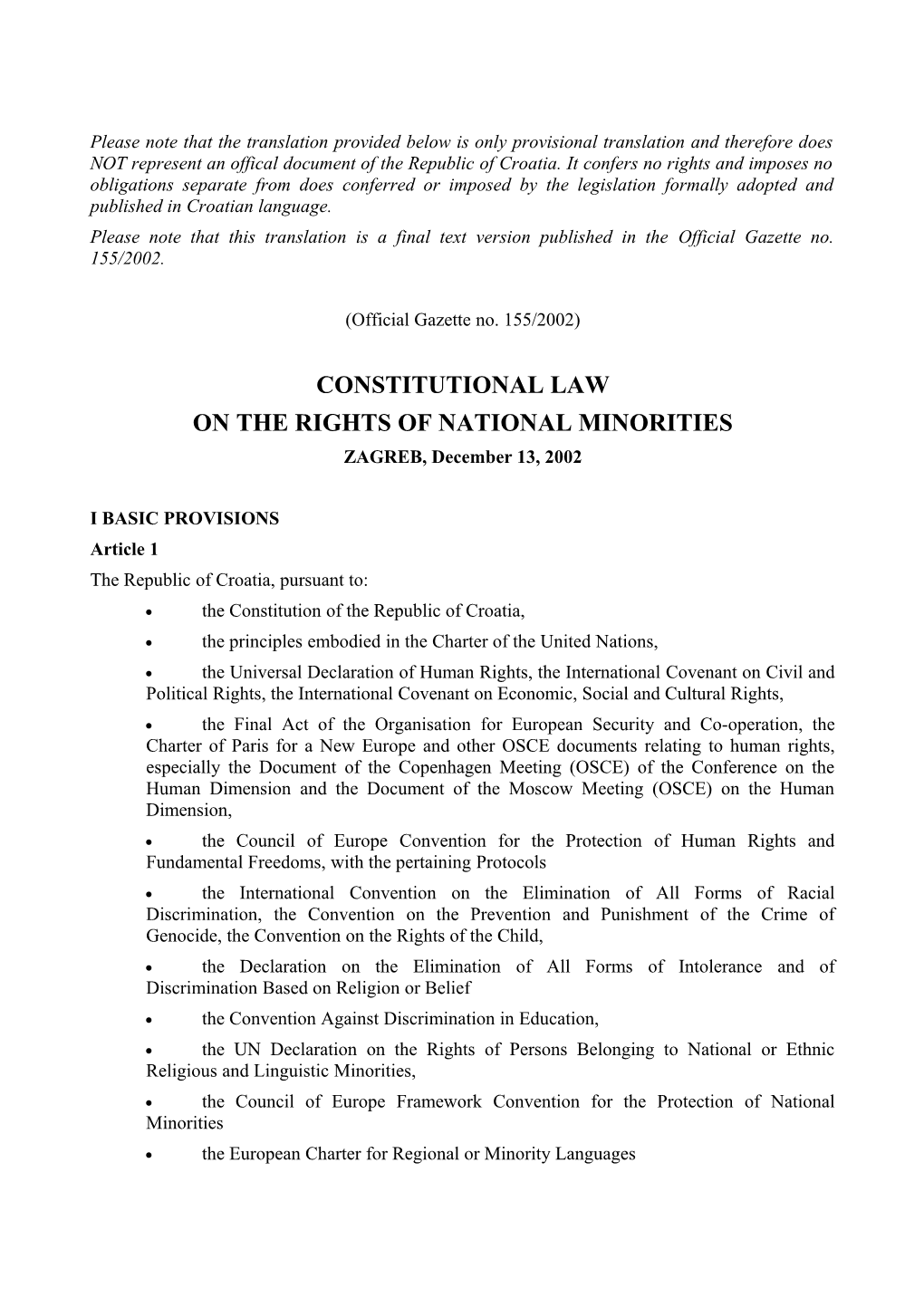 Constitutional Law on the Rights of Minorities